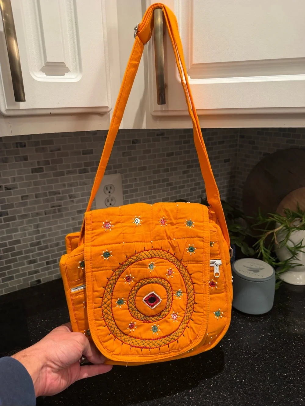 Orange Fabric Crossbody Small Bag